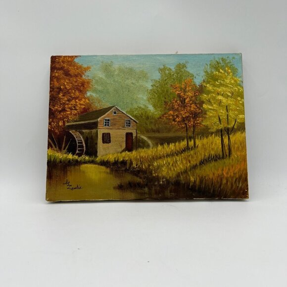 Original Art GRIST MILL Oil on Canvas unframed small fall - Picture 1 of 4